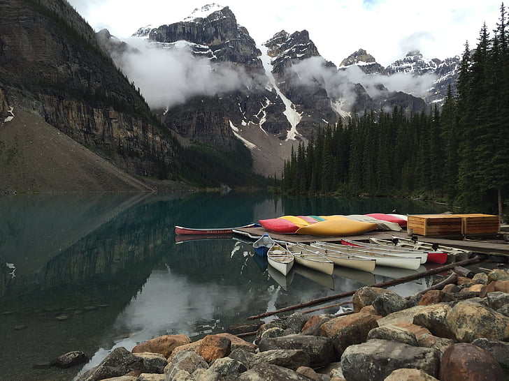 thuyền kayak, sông, bên cạnh, tuyết, được bảo hiểm, núi, Thiên nhiên