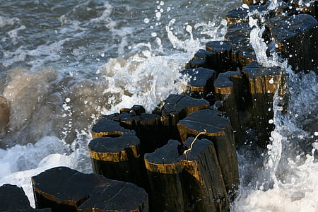 Marea Baltică, lemn, spray, val, plajă, vechi, rezistat