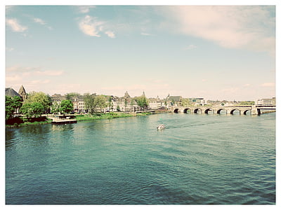 Maastricht, Holland, Nederländerna, Bridge, vatten, floden, Sky