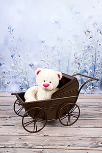 玩具熊, 毛绒, 玩具, 吉祥物, 可爱, 坐, 婴儿推车