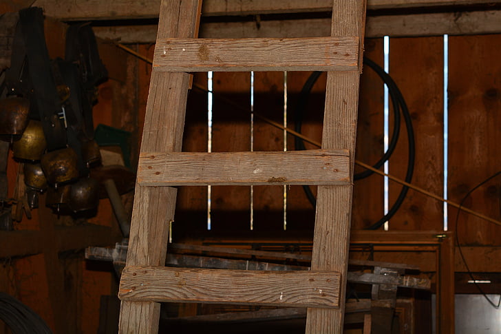 главата, дървени стълби, дървен материал, стълбище, възход, стар, дърво - материал