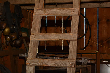 hoofd, houten ladder, hout, trap, opkomst, oude, hout - materiaal