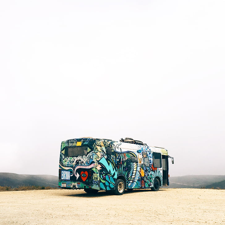 bus, vehicle, tranportation, travel, adventure, art, design