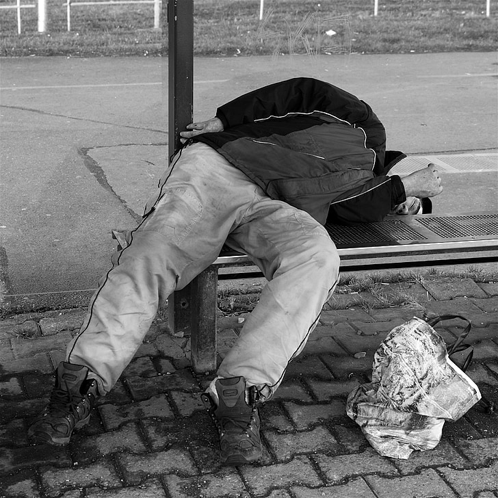 Obdachlose, Mann, schlafen, betrunken, soziale, Menschen, Gesellschaft