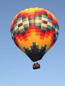 lot balonem na gorące powietrze, balon, gorące powietrze, pływające, kolory, niebieski, żółty
