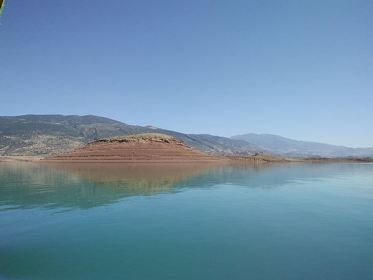 tó, elmélkedés, hegyi, Marokkó, természet, táj, víz