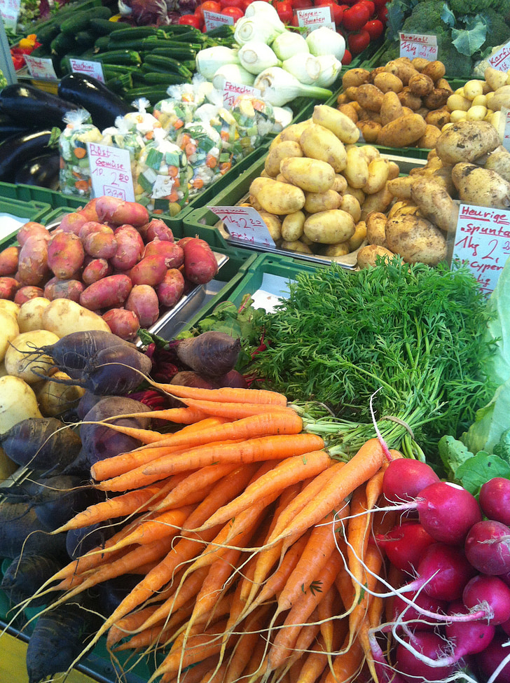 dārzeņi, tirgus, ēst, pārtika