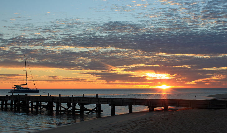 Napkelte, Monkey mia, Ausztrália, Nyugat-Ausztrália, tenger, naplemente, Beach