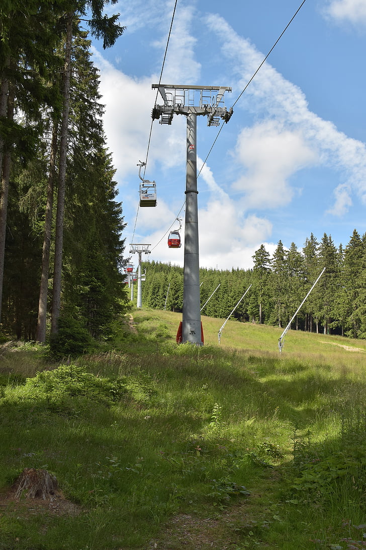 cabin, cable car, mountains, highlands, braunlage, worm mountain, sky