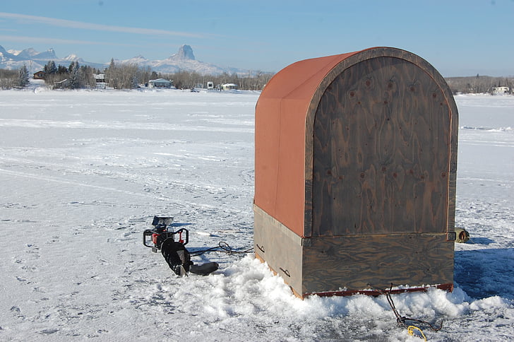 zunaj, pozimi, ribolov na ledu, zamrznjeni, LED, ledenik, jezero