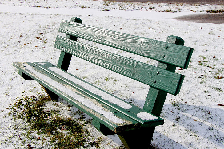 зимни, сняг, студено, лед, празен, пейка, дървена пейка