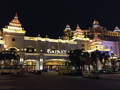 Macau, Galaxy casino, nattvisning, byggnad, natt, arkitektur, berömda place