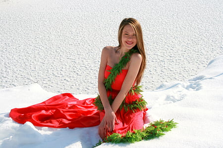 fată, zăpadă, rochie, Red, viata, blonda, frumusete