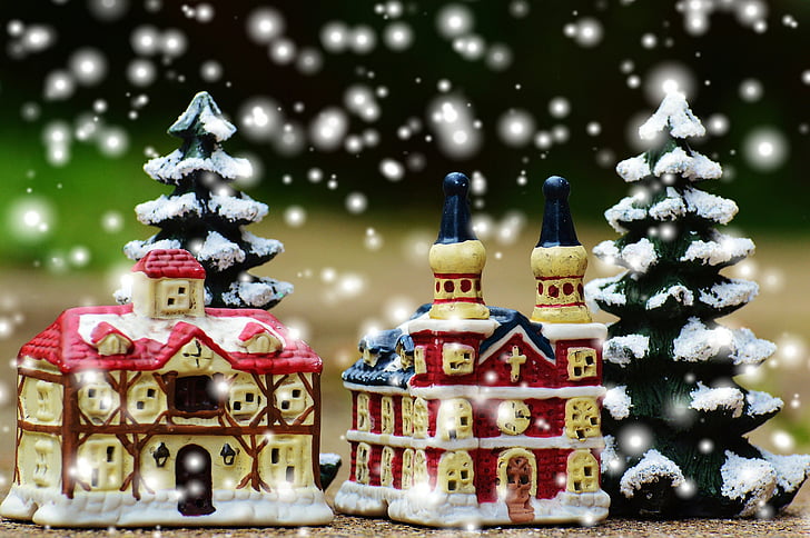 Weihnachten, Weihnachtsdorf, Kirche, Abbildung, Santa claus, Dekoration, Nikolaus