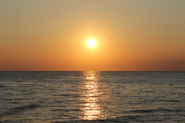 zonsondergang, zee, Horizon, landschap, Kroatië, Istrië, zon