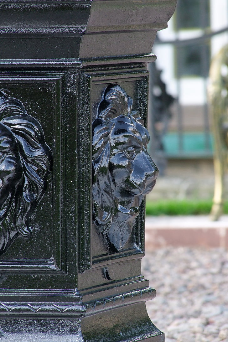lion head, metal, container, figure, artfully, black
