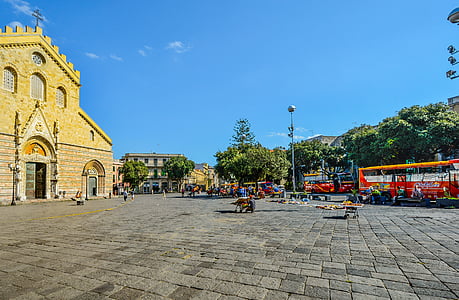 Messina, torget, Sicilien, Italien, Italienska, Buss, kyrkan