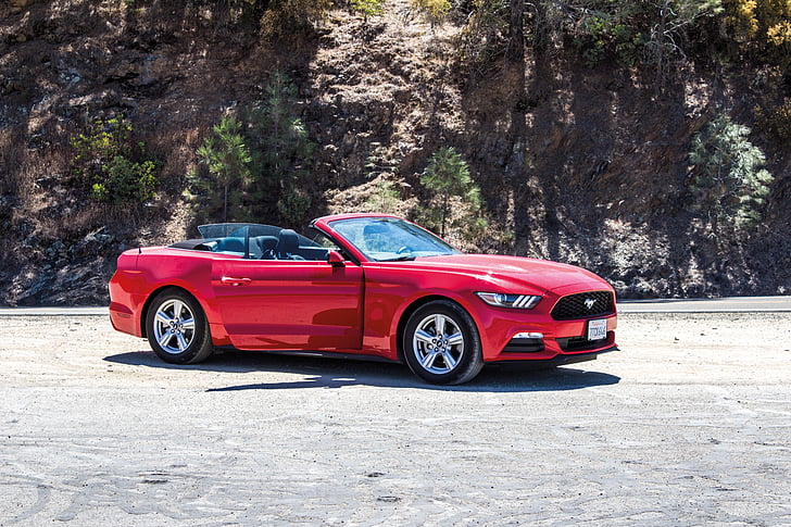 drive, car, red, ford mustang, natural, rocks, open