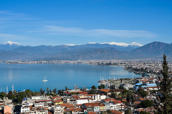 mer, montagnes, vue, paysage, eau