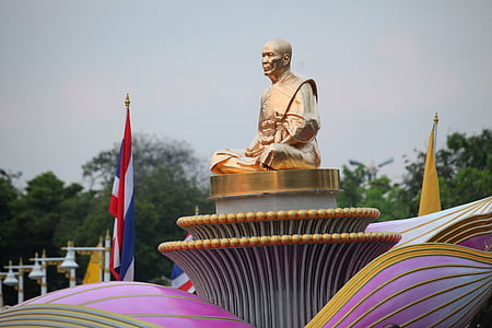 Buda, or, monjo, estàtua, Tailàndia, wat, Phra dhammakaya