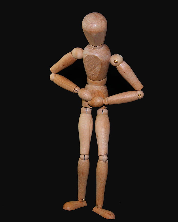 figure, man, stand, bellyache, stomach ache, doll, holzfigur