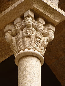pilier, tête, têtes de, Monastère de, Ruin, vieux, Château