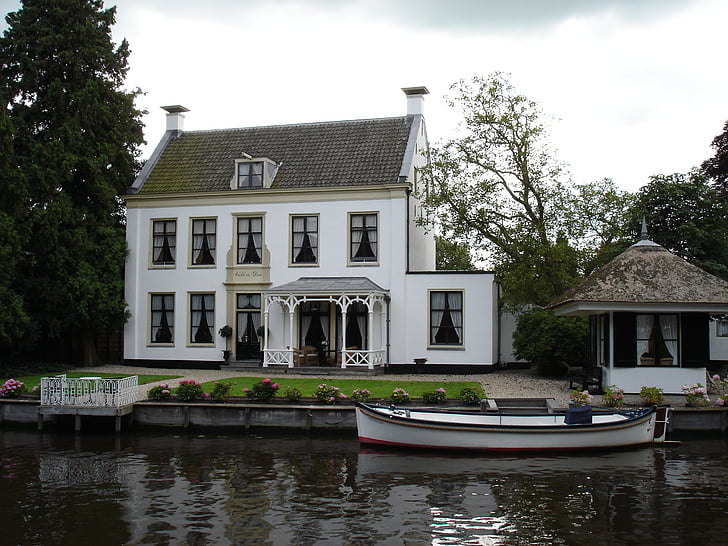 hiše, vode, reka, Utrecht, čolnarjenje, Nizozemska, arhitektura