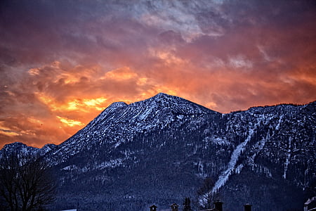 gamsknogel, Gunung, matahari terbit, puncak, Götterdämmerung, Inzell, Gunung musim dingin