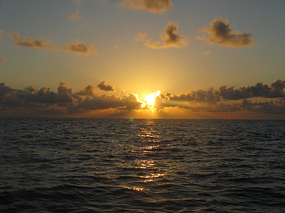 Ocean, Sunrise, Sunset, taevas, päike, kollane, sinine