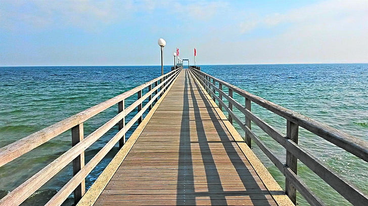 haffkrug, sea bridge, baltic sea, baltic sea beach, web, bridge, water