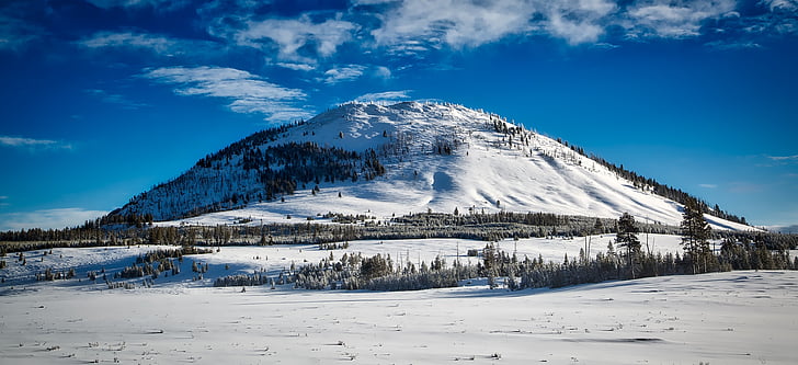 Bunson pic, Yellowstone, paysage, hiver, neige, Parc national, Wyoming