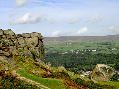 Moor, l’Angleterre, Rock, Ilkley, paysage, Royaume-Uni, vue