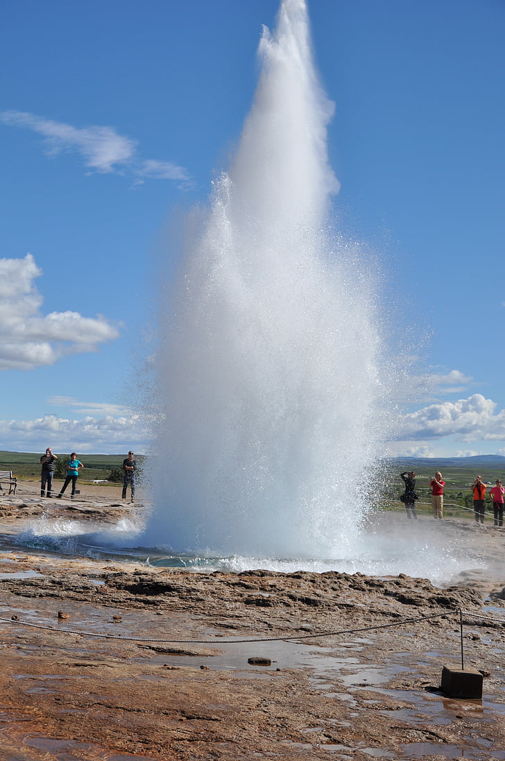 geyser, Strokkur, Islanda, acqua bollente, colonna d'acqua di ebollizione, scoppio, acqua