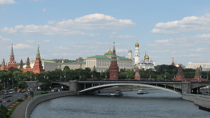 russia, moscow, the kremlin, panorama, view, river, bridge
