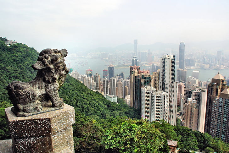 Chine, gratte-ciel, statue de, paysage, l’Asie, paysage urbain, architecture
