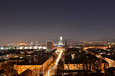 Basel, ville, nuit, Suisse