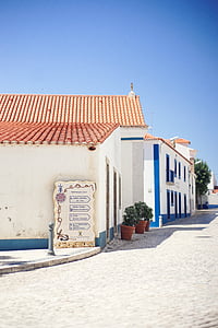 closeup, Foto, alb, albastru, beton, Casa, strada