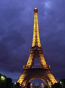 veža, Eiffelova veža, Paríž, vo večerných hodinách, noc obrázok, svetlá