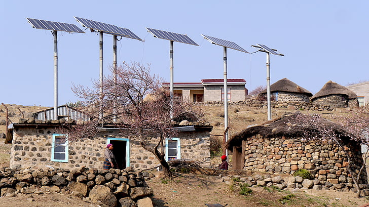 Lesotho, Bergdorf, zonne-energie, Rondavels, huis, culturen, het platform
