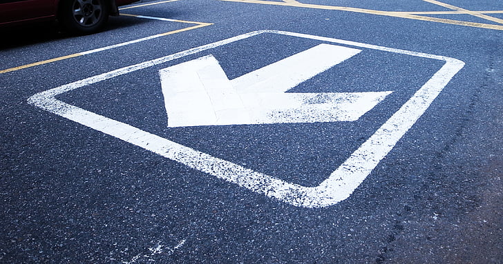 arrow, asphalt, road, sign