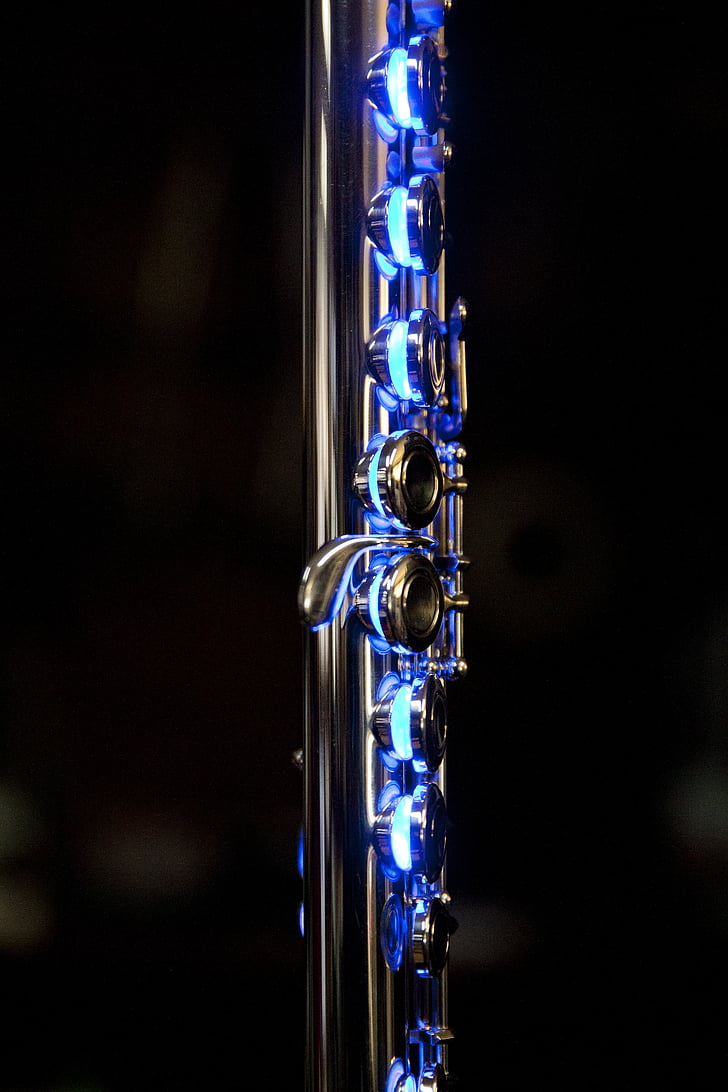 instrumentet, fløyte, blått lys utstyr, musikk