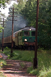 tren, loco, salida, locomotora, ferrocarril de, vía férrea, transporte