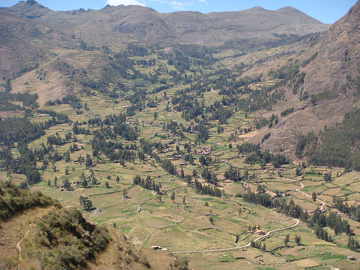 Cuzco, ieleja, Peru, ainava, kalni, laukos