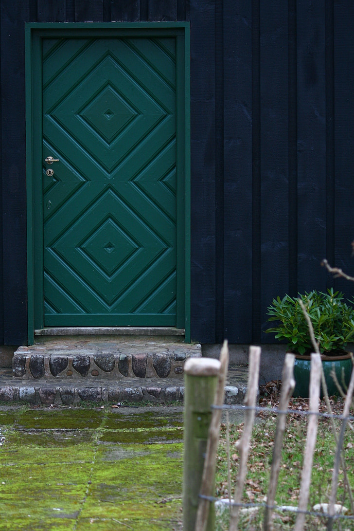 porta da frente, porta de madeira, casa de madeira, entrada, porta de entrada, porta verde, vintage