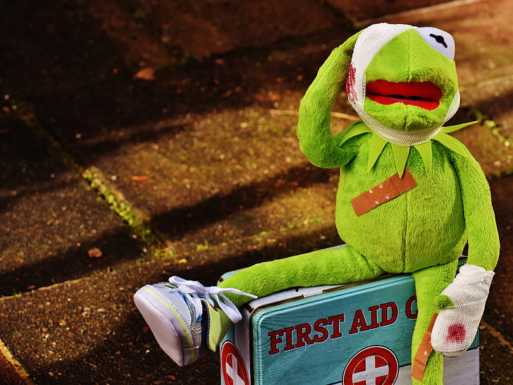 kermit, first aid, injured, association, blood, frog, funny