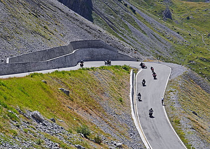 passere kjøring, biker, Stelvio åk, Serpentine, gruppe, gruppe riding, fjelltur