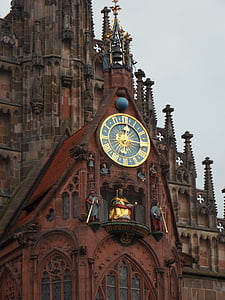Nürnberg, sebaldskirche, Dach, Uhr, Golden, Gold, hell