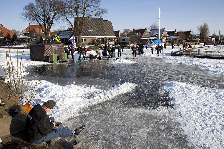 氷, 天然氷の娯楽, アイス スケート, 冬, 雪, 人, 冷・温