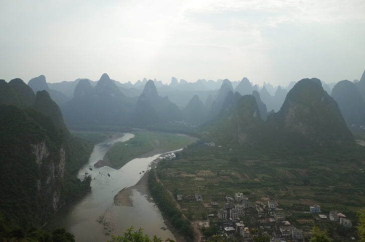 Kína, Guilin, táj, hegyi, folyó