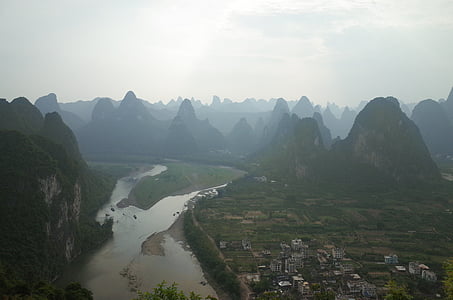 Chiny, Guilin, dekoracje, góry, Rzeka